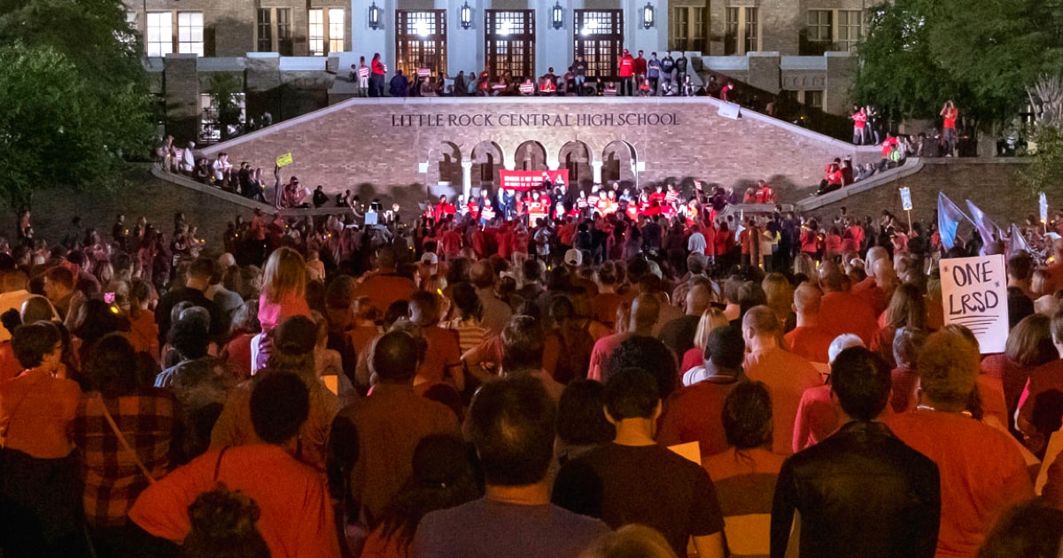 Several thousand LRSD supporters gathered at Central High School on Oct. 9 to protest the state’s treatment of the school district.